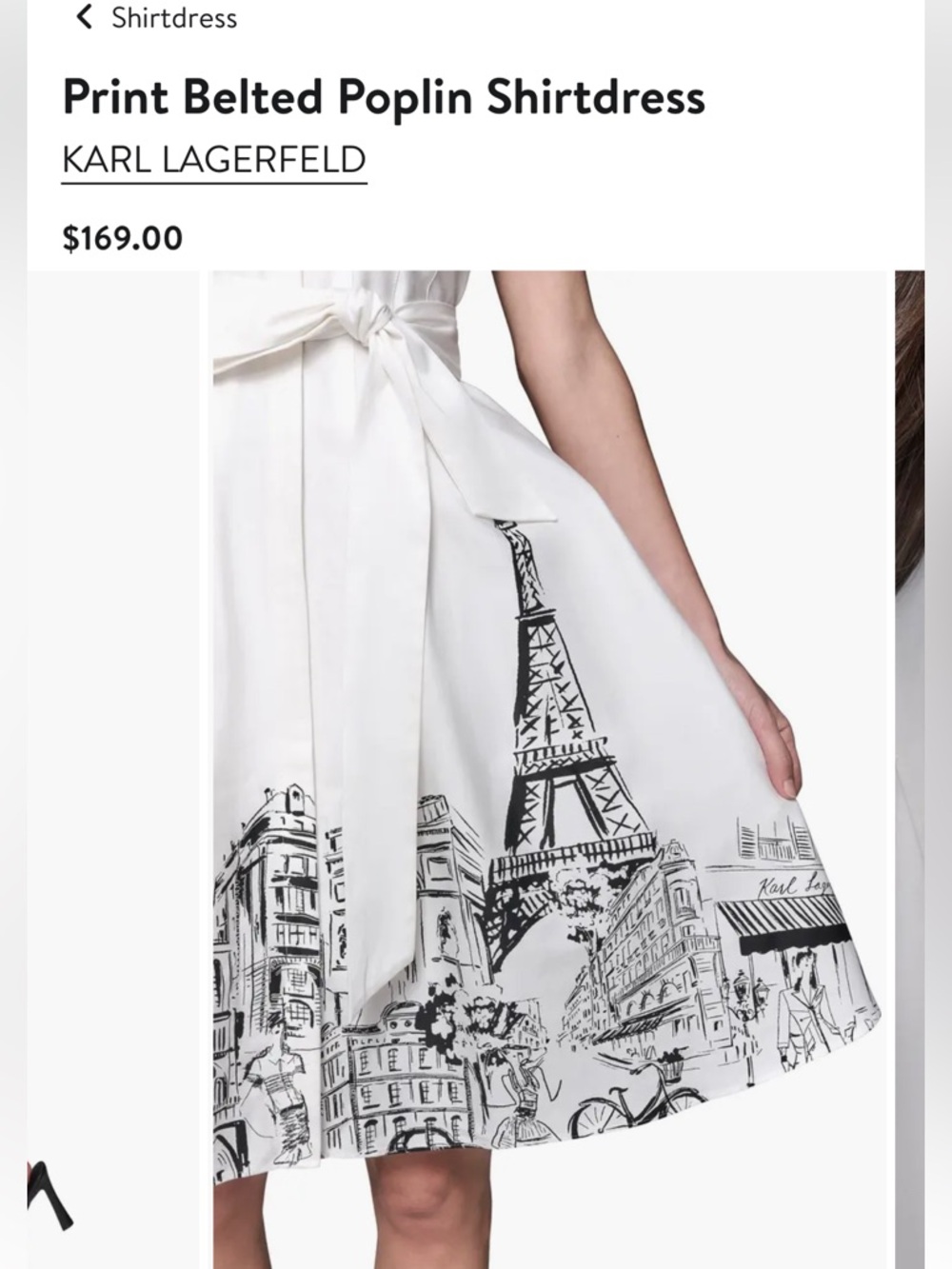 K678. NWT KARL LAGERFELD
 Shirtwaist Dress with Black Paris Sketch belted Cotto - Picture 2 of 5